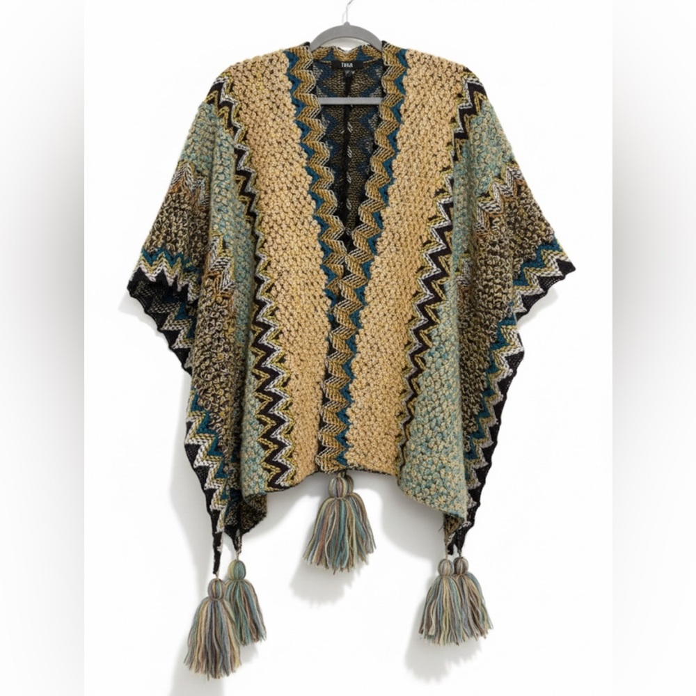 Bohemian Knit Poncho with Tassels